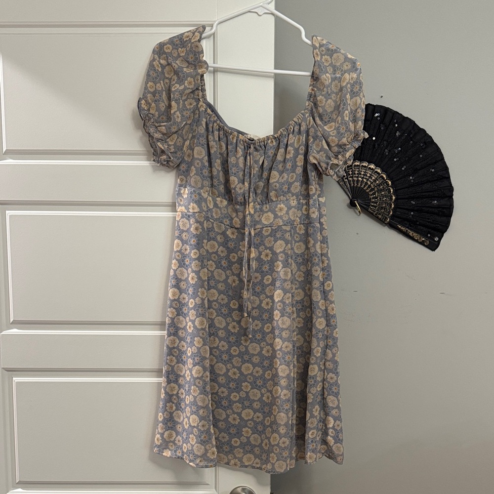 Altar'd State Floral Dress in Blue and Cream